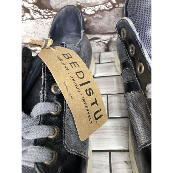 Bed Stu Workshop Blue Gray Denim Distressed Lace Casual Sneakers Men 13M US/46EU - Picture 2 of 16